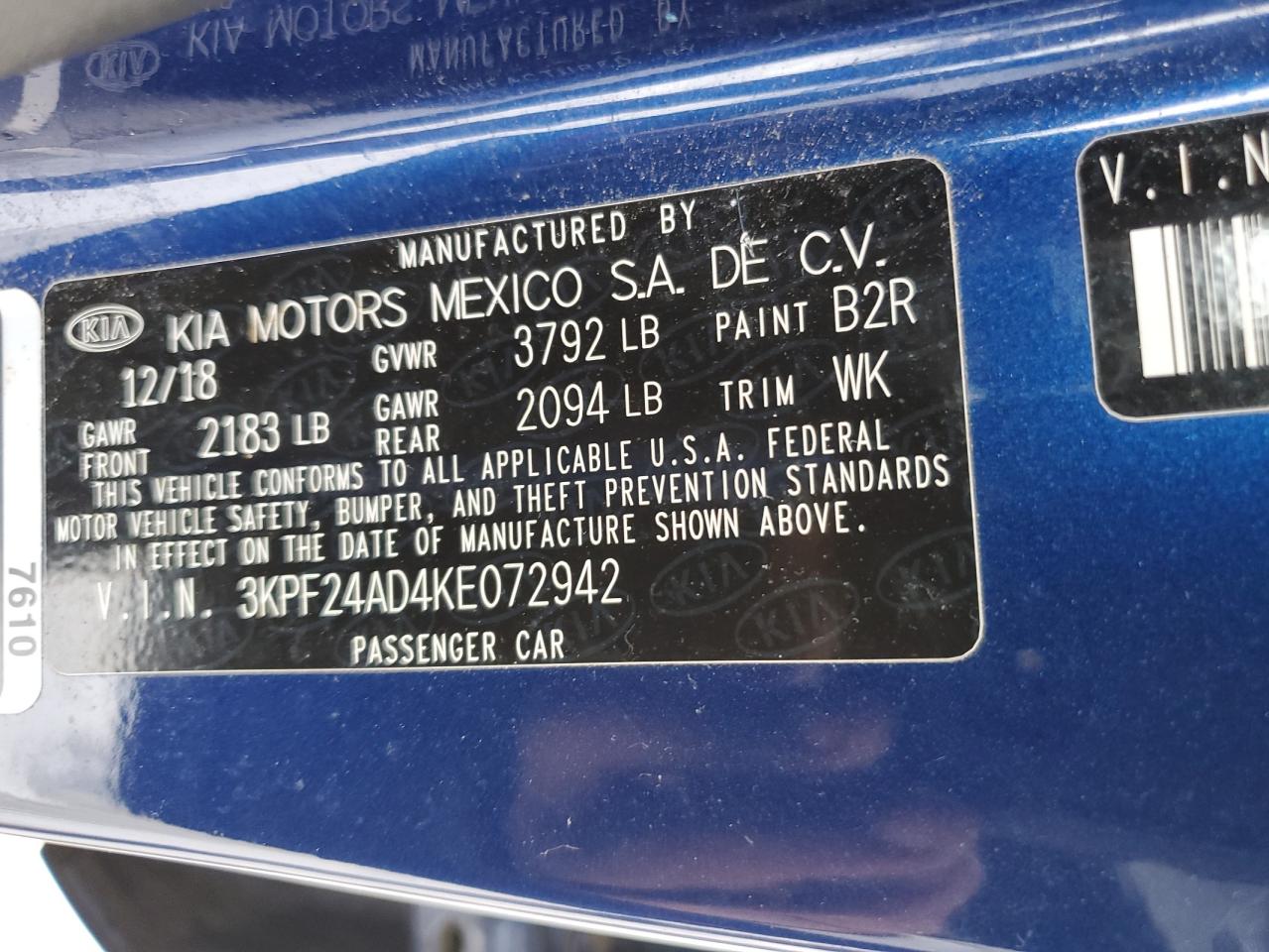 2019 KIA Forte VIN 3KPF24AD4KE072942 Copart auction photo, front end damage thumbnail 12