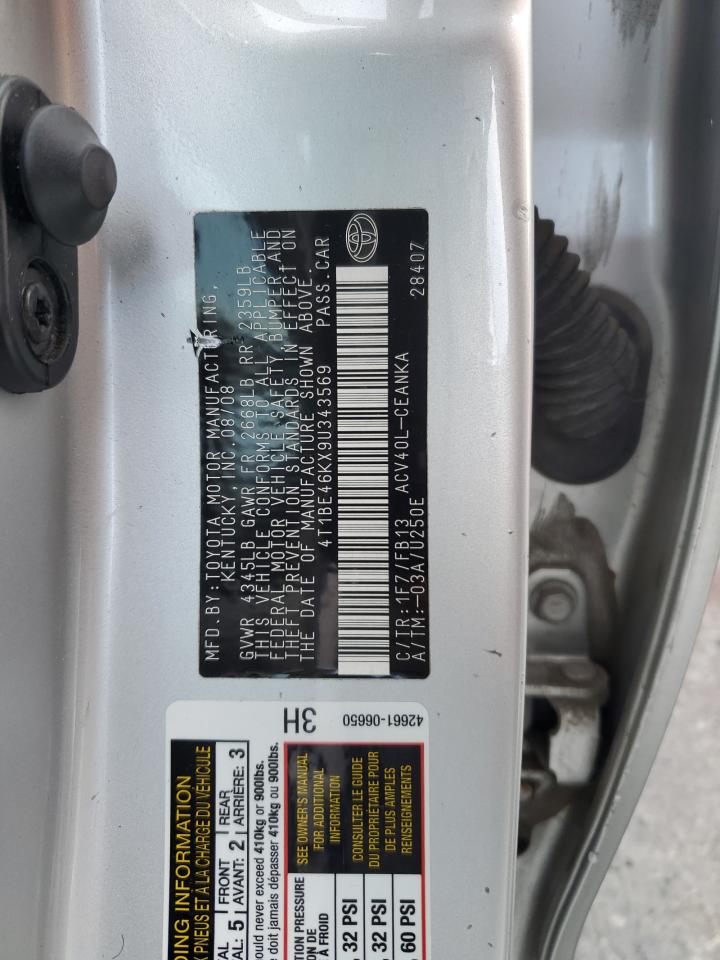 2009 Toyota Camry VIN 4T1BE46KX9U343569 Copart auction photo, rear end damage thumbnail 12