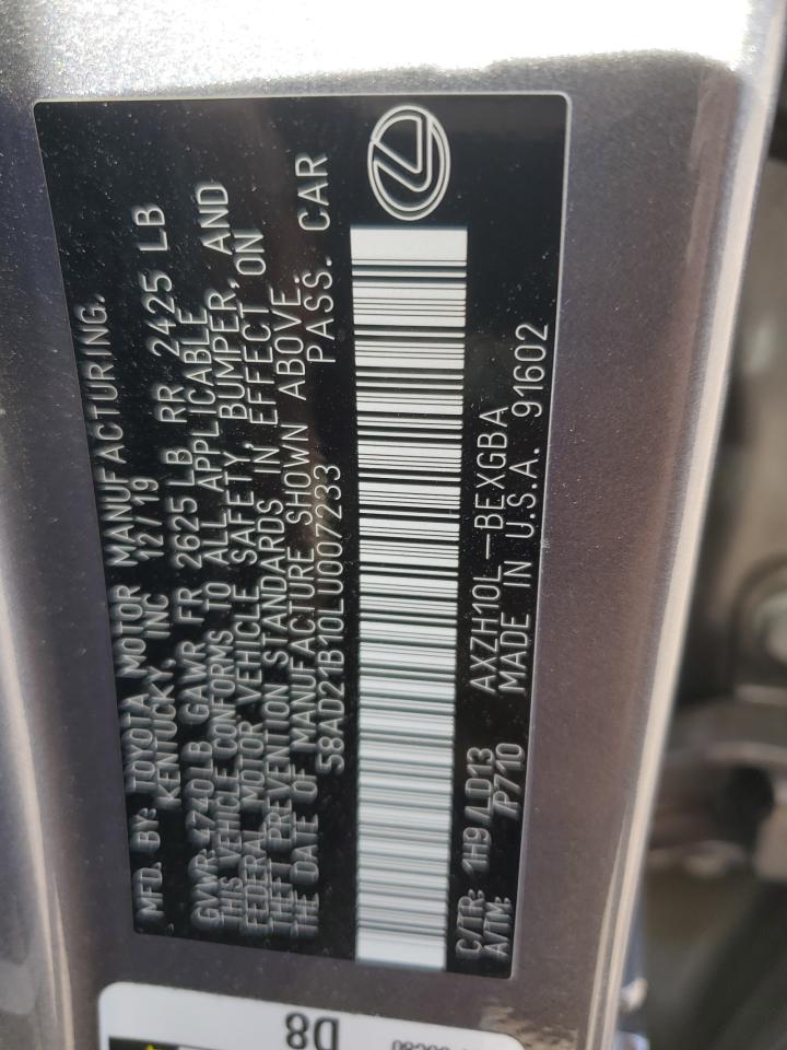 2020 Lexus ES VIN 58AD21B10LU007233 Copart auction photo, front end damage thumbnail 12