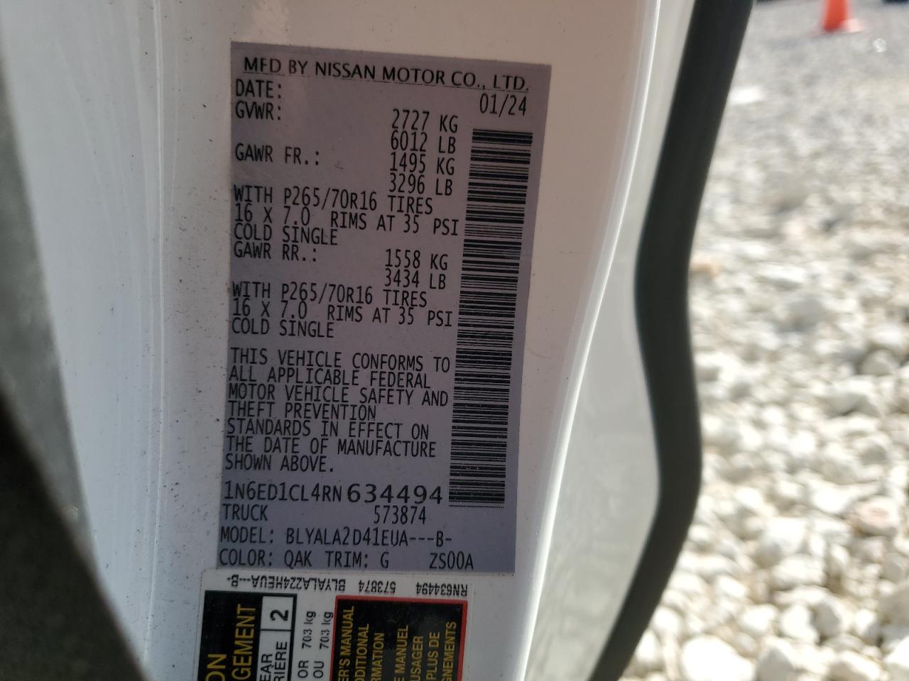 2024 Nissan Navara (Frontier) VIN 1N6ED1CL4RN634494 Copart auction photo, frame damage / front end damage thumbnail 14