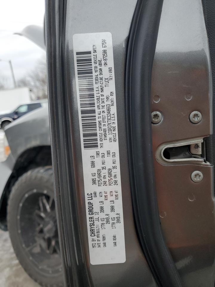 2012 Dodge RAM VIN 1C6RD7KT9CS340663 Copart auction photo, front end / side damage thumbnail 12