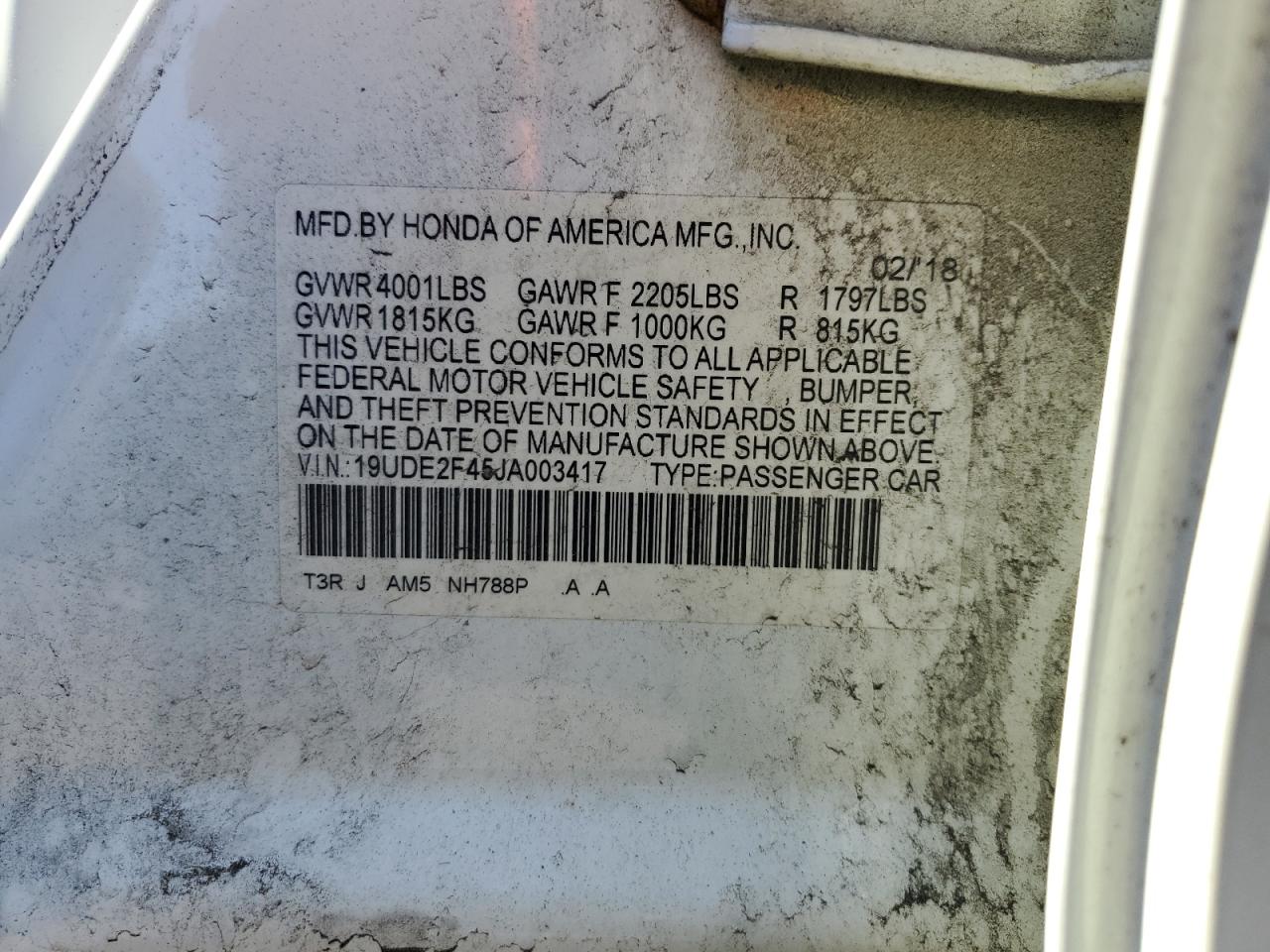 2018 Acura ILX VIN 19UDE2F45JA003417 Copart auction photo, front end / undercarriage damage thumbnail 14