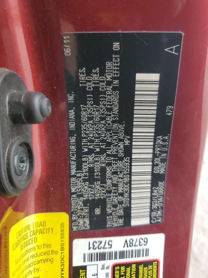 2011 Toyota Sienna VIN 5TDYK3DC1BS155935 Copart auction photo, mechanical / minor dent/scratches damage thumbnail 13