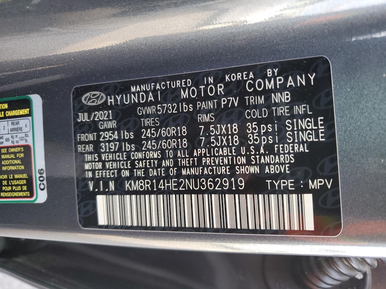 2022 Hyundai Palisade VIN KM8R14HE2NU362919 Copart auction photo, side damage thumbnail 15