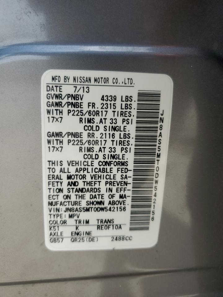 2013 Nissan Rogue VIN JN8AS5MT0DW542156 Copart auction photo, front end damage thumbnail 15
