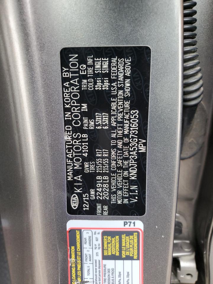 2016 KIA Soul VIN KNDJP3A53G7316053 Copart auction photo, hail damage thumbnail 12