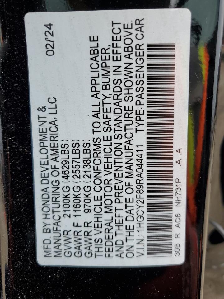 2024 Honda Accord VIN 1HGCY2F89RA044411 Copart auction photo, all over damage thumbnail 14