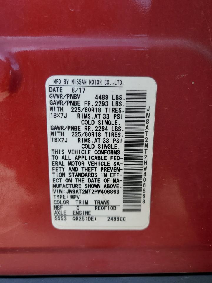2017 Nissan Rogue VIN JN8AT2MT2HW406869