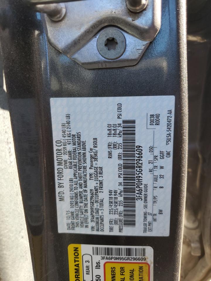 2016 Ford Fusion VIN 3FA6P0H95GR296609 Copart auction photo, front end / side damage thumbnail 14