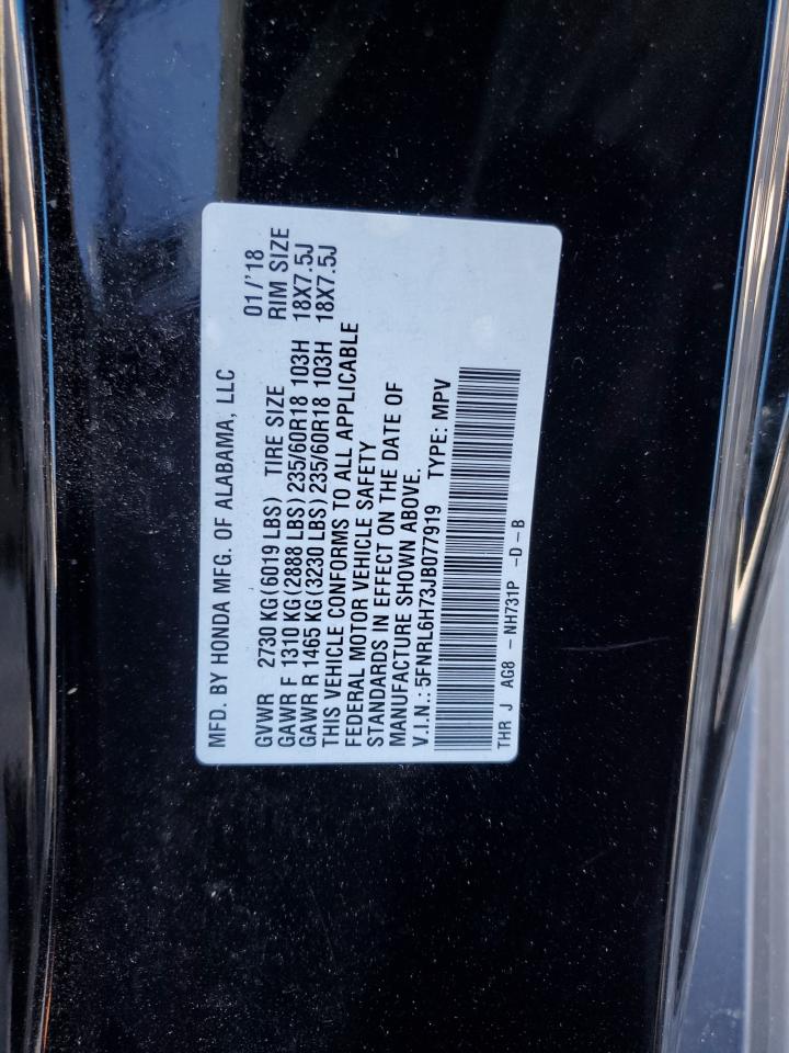 2018 Honda Odyssey VIN 5FNRL6H73JB077919 Copart auction photo, all over damage thumbnail 13