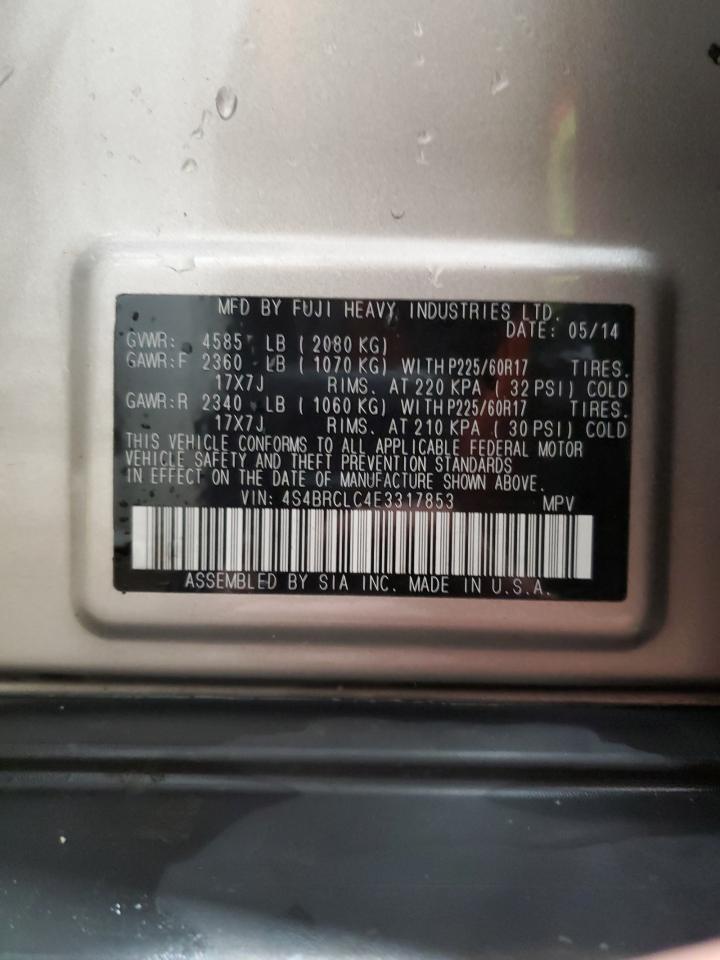 2014 Subaru Outback VIN 4S4BRCLC4E3317853 Copart auction photo, rear end damage thumbnail 14