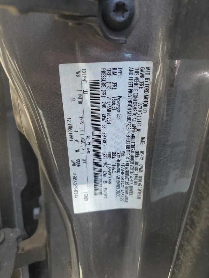 2012 Ford Focus VIN 1FAHP3K24CL436129 Copart auction photo, minor dent/scratches damage thumbnail 12