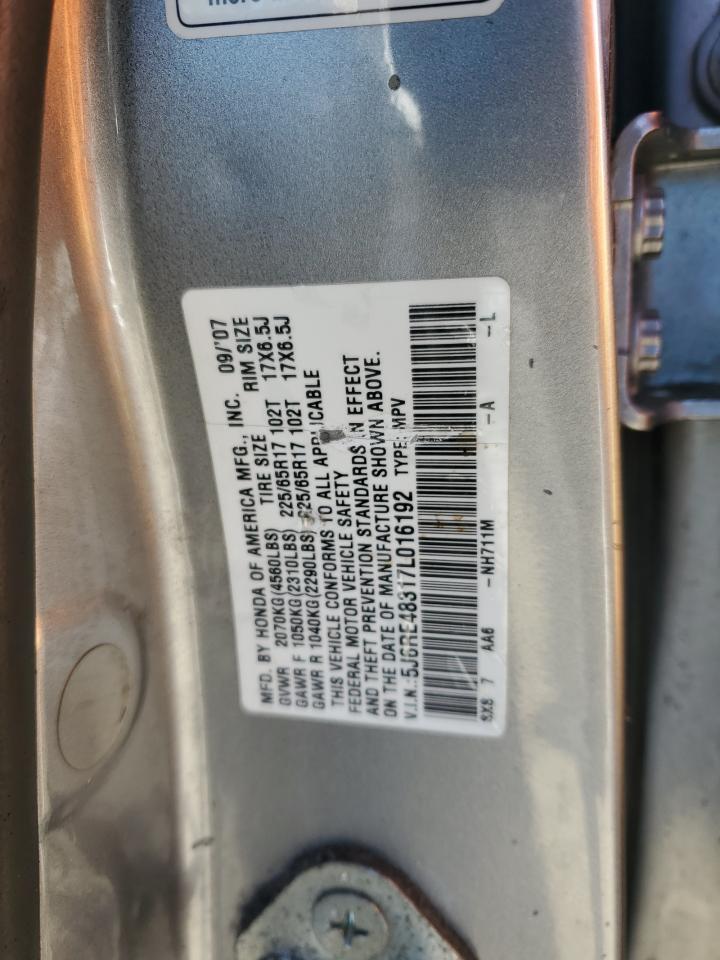 2007 Honda CR-V VIN 5J6RE48317L016192 Copart auction photo, front end damage thumbnail 13