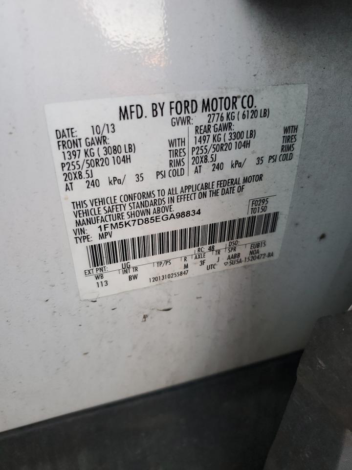 2014 Ford Explorer VIN 1FM5K7D85EGA98834 Copart auction photo, front end / rear end damage thumbnail 14
