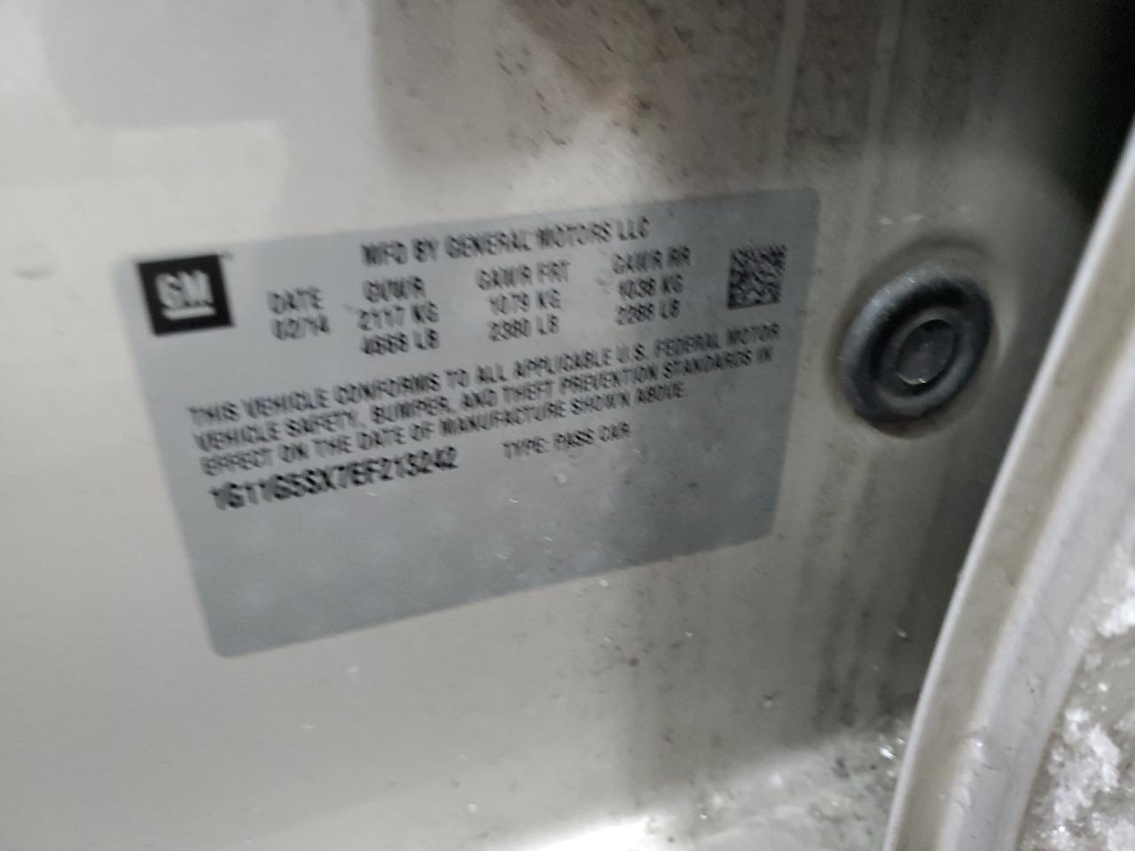2014 Chevrolet Malibu VIN 1G11G5SX7EF213242 Copart auction photo, rear end damage thumbnail 12