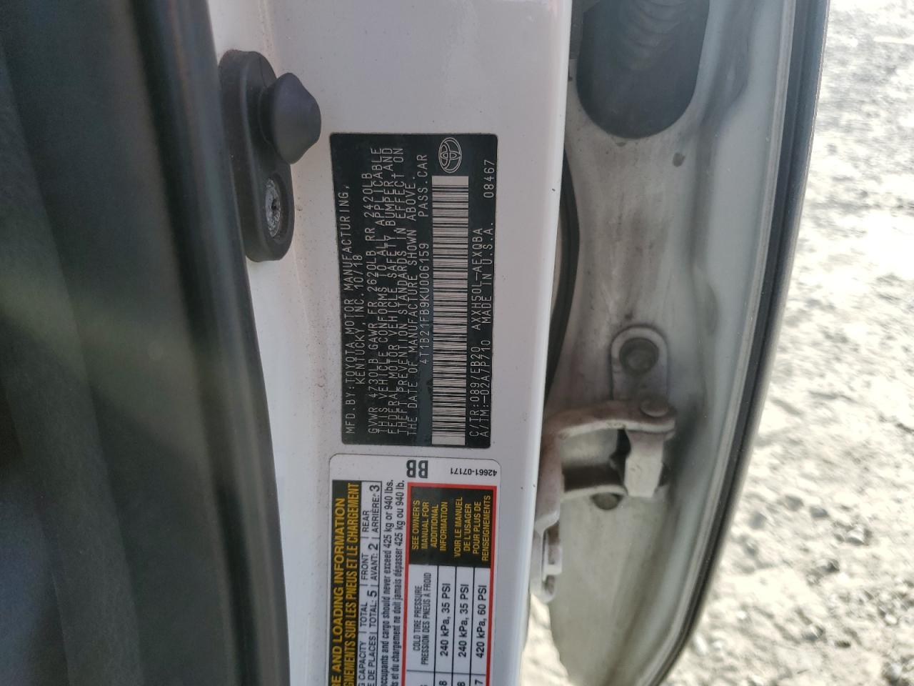 2019 Toyota Avalon VIN 4T1B21FB9KU006159 Copart auction photo, front end damage thumbnail 12