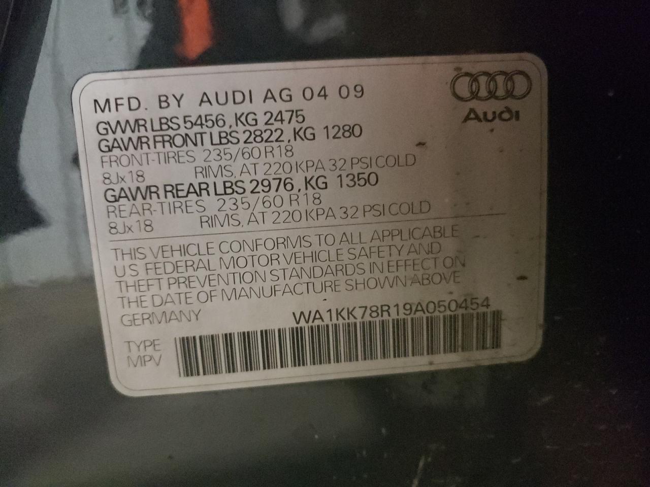 2009 Audi Q5 VIN WA1KK78R19A050454 Copart auction photo, side damage thumbnail 13