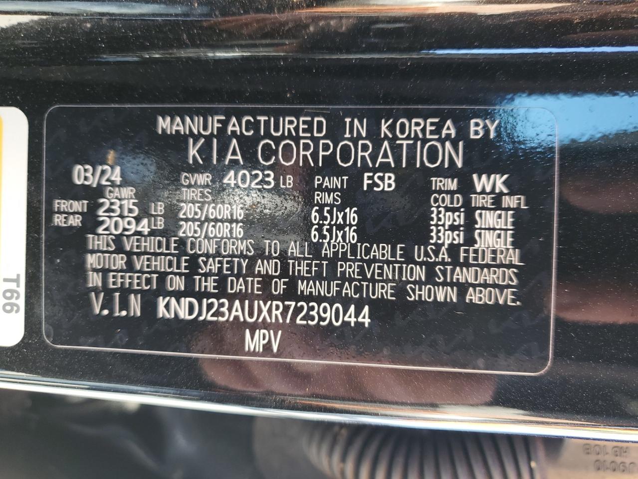 2024 KIA Soul VIN KNDJ23AUXR7239044 Copart auction photo, front end / hail damage thumbnail 13