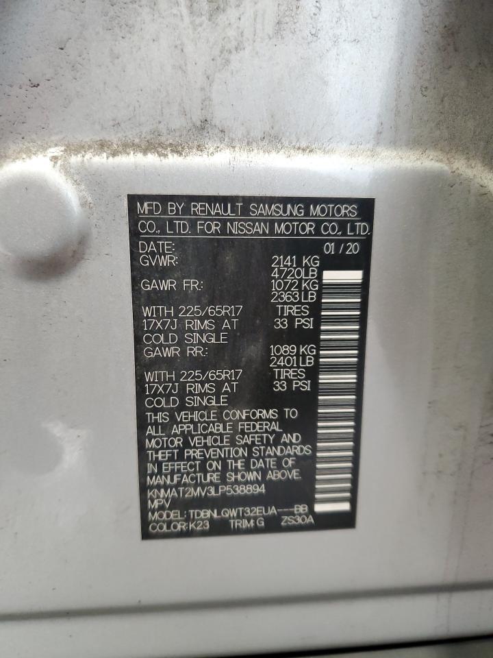 2020 Nissan Rogue VIN KNMAT2MV3LP538894 Copart auction photo, front end damage thumbnail 14