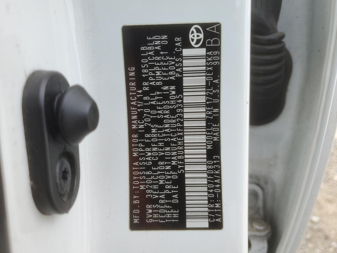 2015 Toyota Corolla VIN 5YFBURHEXFP239345 Copart auction photo, front end / rear end damage thumbnail 15