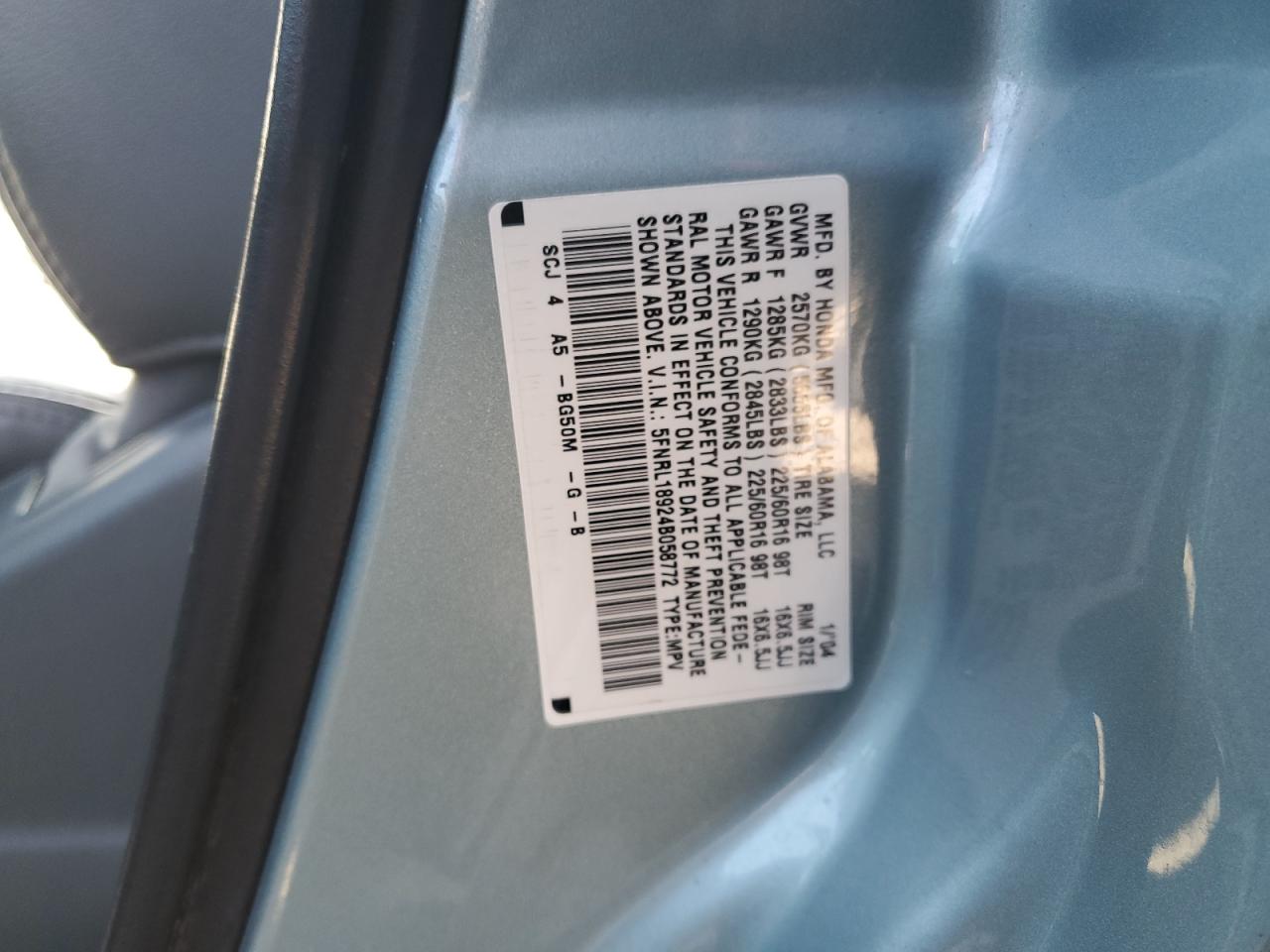 2004 Honda Odyssey VIN 5FNRL18924B058772 Copart auction photo, all over / rear end damage thumbnail 12