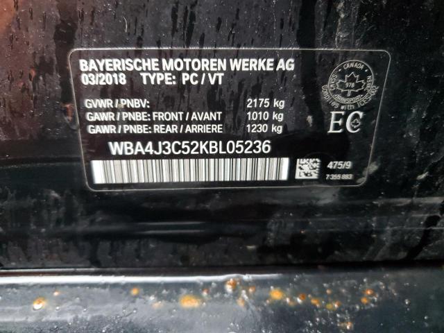 2019 BMW 4er VIN WBA4J3C52KBL05236 Copart auction photo, vandalism / front end damage thumbnail 12