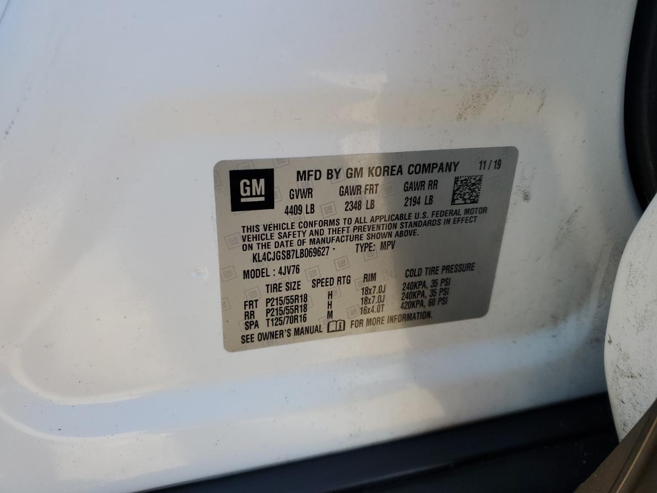 2020 Buick Encore VIN KL4CJGSB7LB069627 Copart auction photo, all over damage thumbnail 15