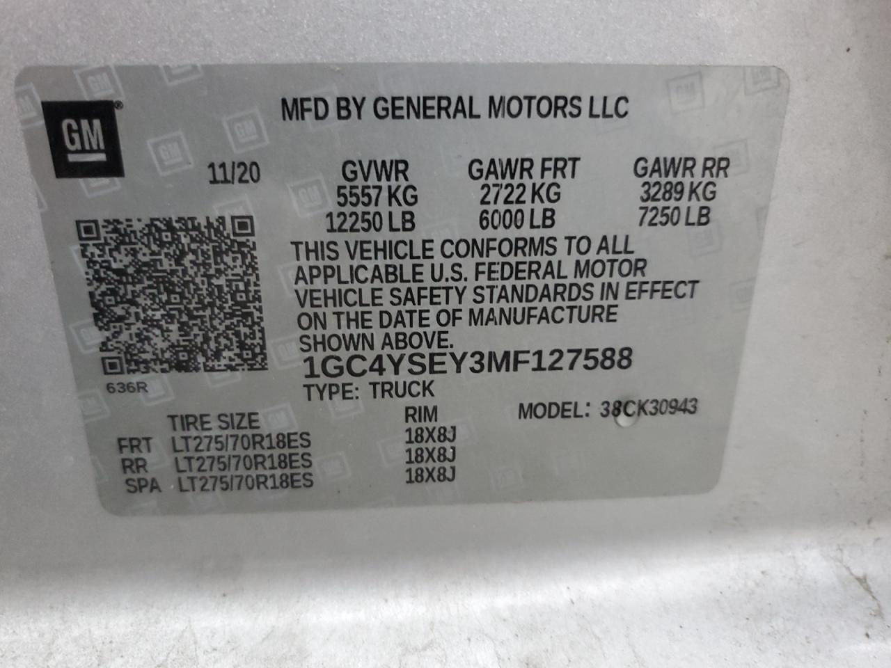 2021 Chevrolet Silverado VIN 1GC4YSEY3MF127588 Copart auction photo, front end damage thumbnail 14