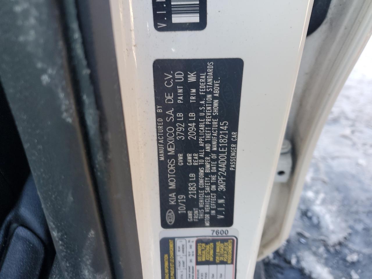 2020 KIA Forte VIN 3KPF24AD0LE182145 Copart auction photo, front end damage thumbnail 12