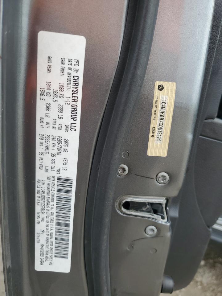 2012 Jeep Liberty (Patriot) VIN 1C4NJRBB7CD578194 Copart auction photo, rear end / minor dent/scratches damage thumbnail 13
