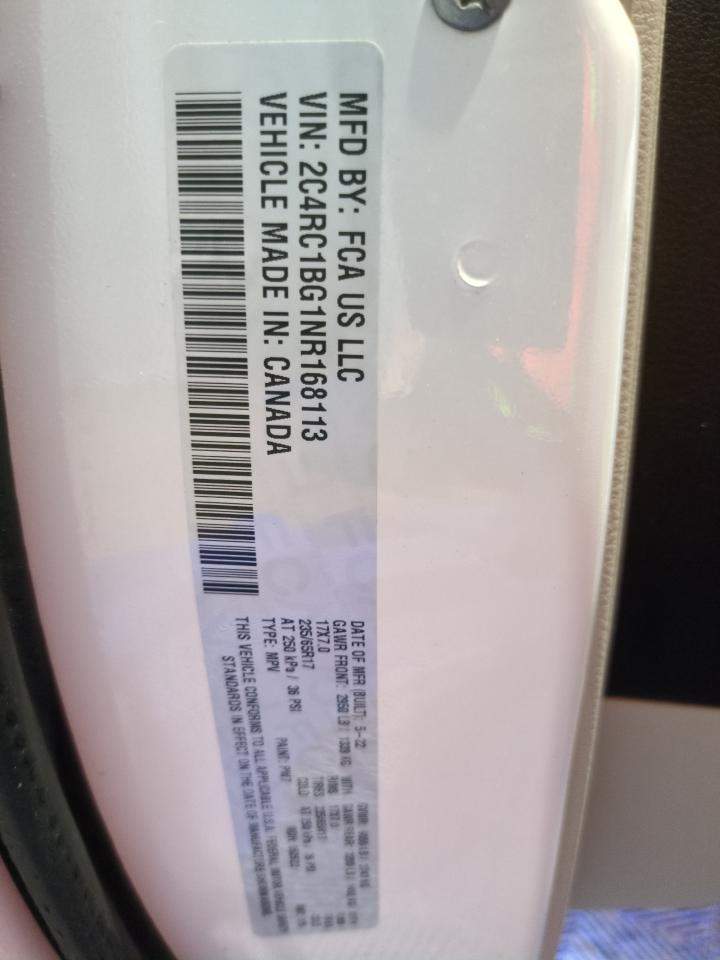 2022 Chrysler Pacifica VIN 2C4RC1BG1NR168113 Copart auction photo, front end / side damage thumbnail 14