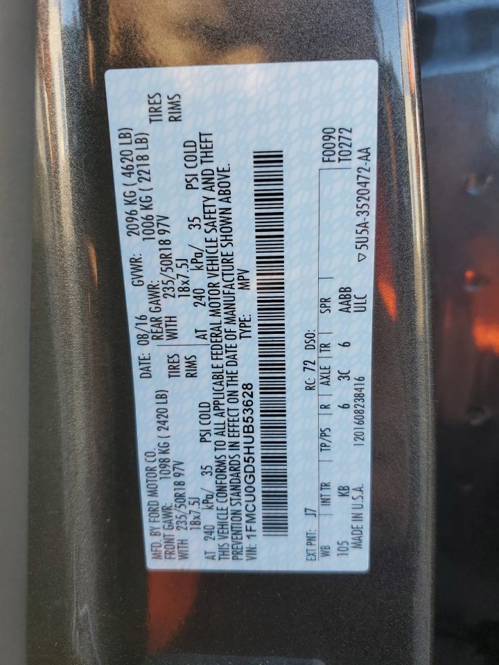 2017 Ford Escape VIN 1FMCU0GD5HUB53628 Copart auction photo, front end damage thumbnail 13