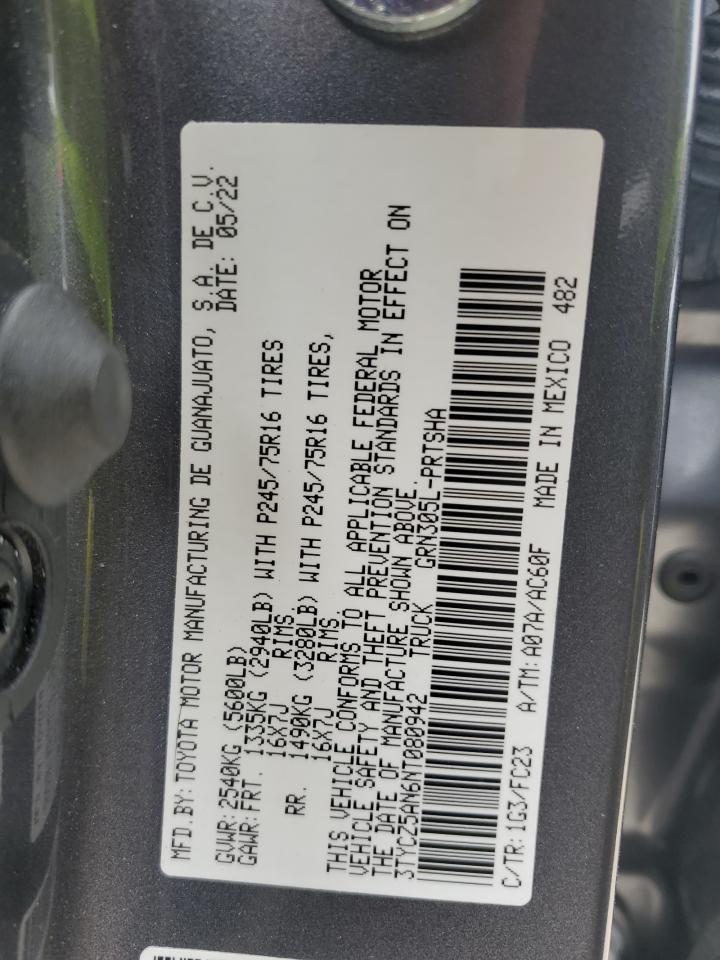 2022 Toyota Tacoma VIN 3TYCZ5AN6NT080942 Copart auction photo, rollover damage thumbnail 12