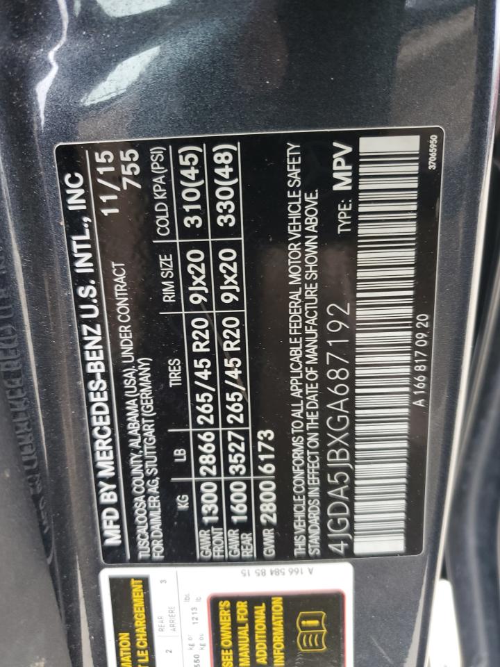 2016 Mercedes-Benz GLE VIN 4JGDA5JBXGA687192 Copart auction photo, side / minor dent/scratches damage thumbnail 12