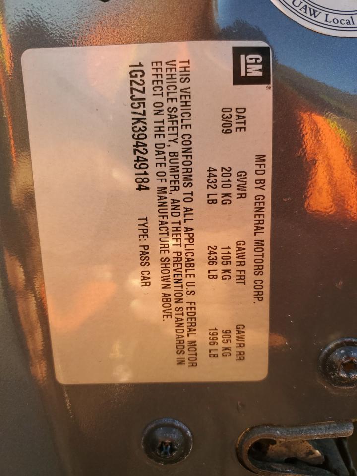 2009 Pontiac G6 VIN 1G2ZJ57K394249184 Copart auction photo, rear end / rollover damage thumbnail 12