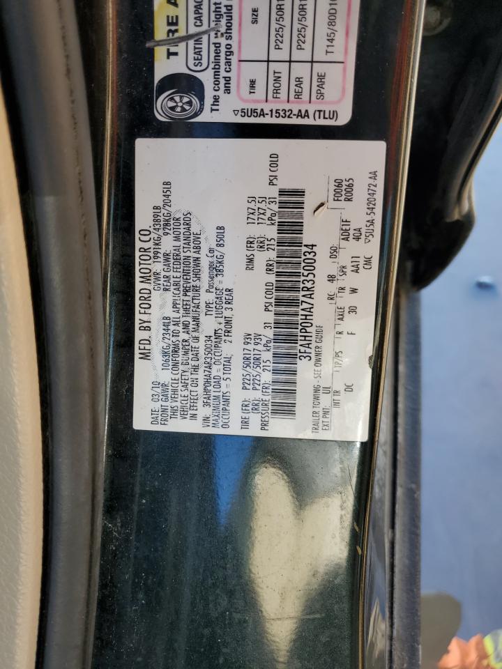 2010 Ford Fusion VIN 3FAHP0HA7AR350034 Copart auction photo, front end / side damage thumbnail 12
