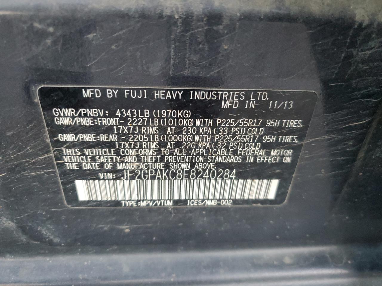 2014 Subaru XV VIN JF2GPAKC8E8240284 Copart auction photo, front end damage thumbnail 16