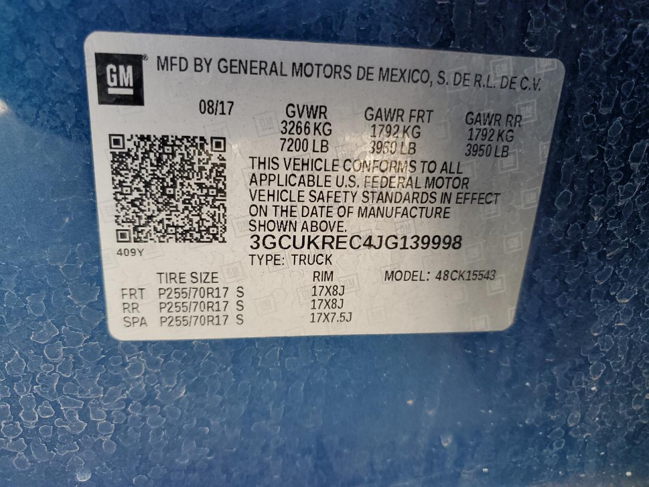 2018 Chevrolet Silverado VIN 3GCUKREC4JG139998 Copart auction photo, rear end / front end damage thumbnail 12