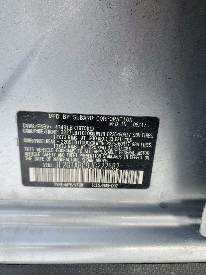 2018 Subaru XV VIN JF2GTABC9JG222582 Copart auction photo, front end damage thumbnail 12