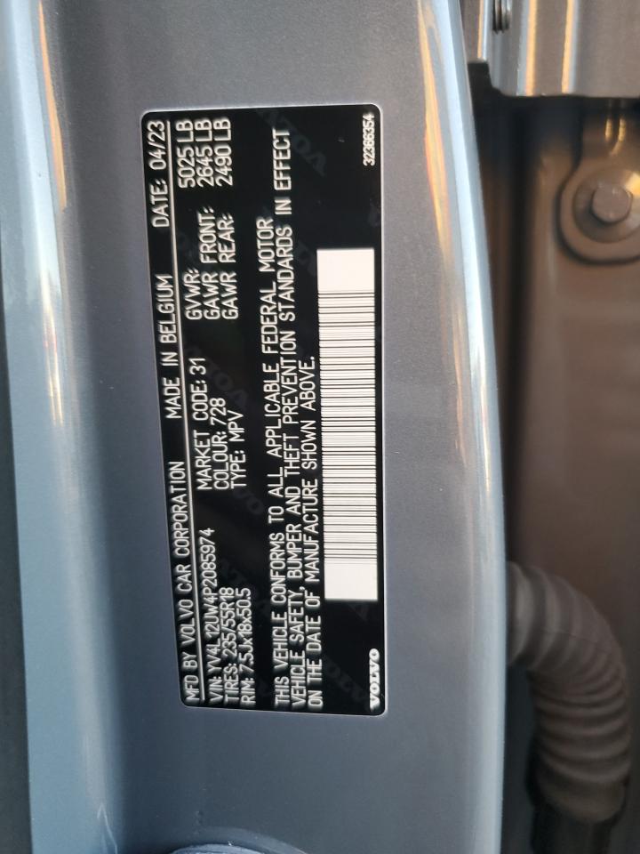 2023 Volvo XC40 VIN YV4L12UW4P2085974 Copart auction photo, rear end damage thumbnail 14
