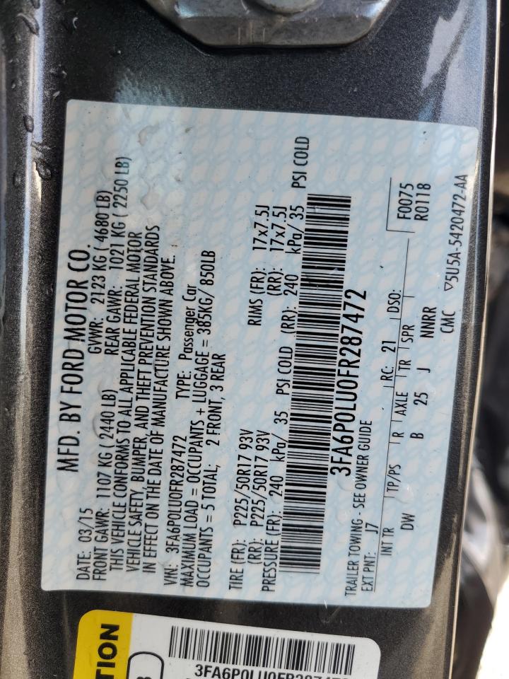 2015 Ford Fusion VIN 3FA6P0LU0FR287472 Copart auction photo, side / rear end damage thumbnail 12