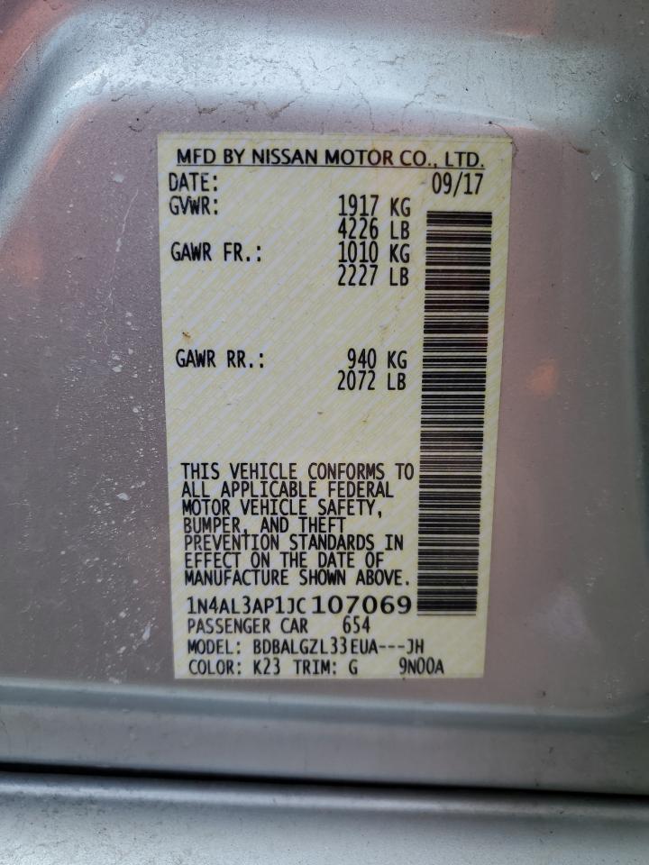 2018 Nissan Altima VIN 1N4AL3AP1JC107069 Copart auction photo, side / front end damage thumbnail 12