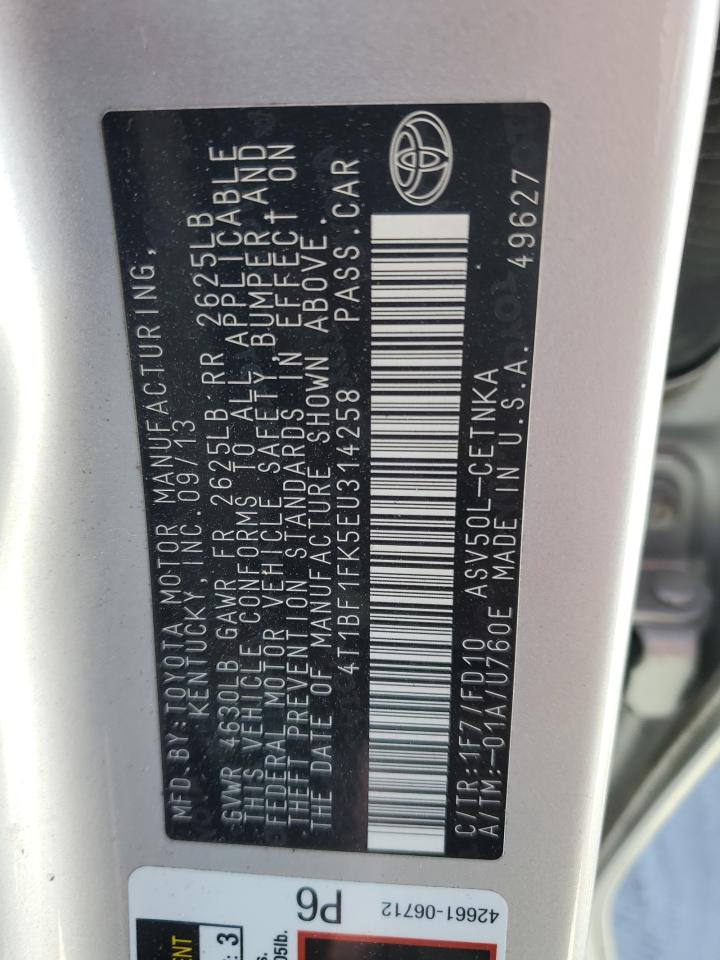 2014 Toyota Camry VIN 4T1BF1FK5EU314258 Copart auction photo, front end / minor dent/scratches damage thumbnail 13