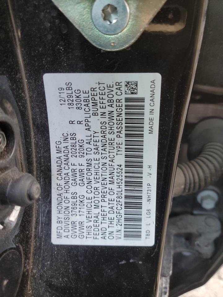 2020 Honda Civic VIN 2HGFC2F80LH525524 Copart auction photo, front end / minor dent/scratches damage thumbnail 12