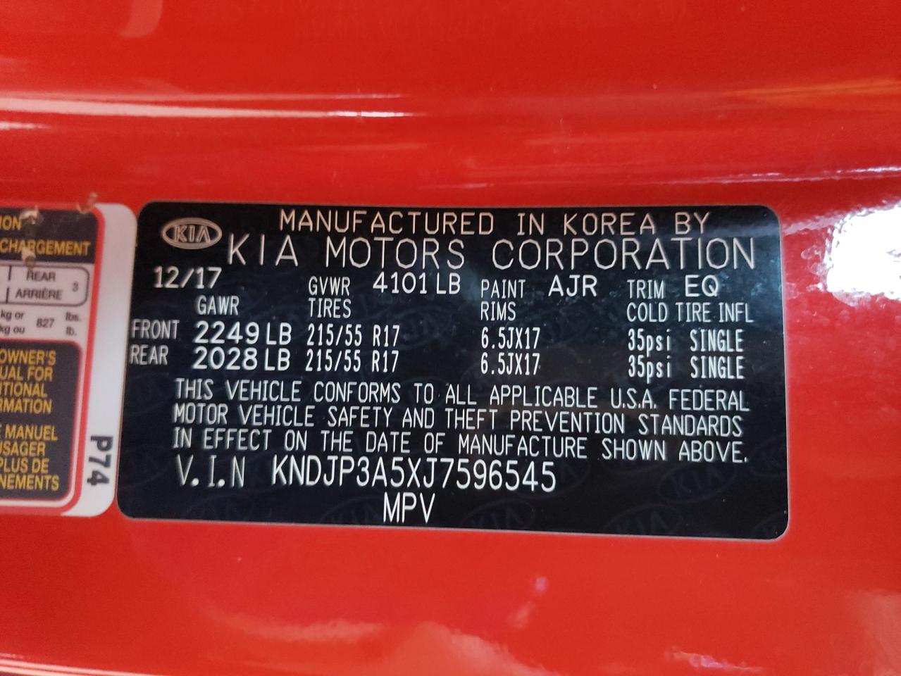 2018 KIA Soul VIN KNDJP3A5XJ7596545 Copart auction photo, rear end damage thumbnail 14