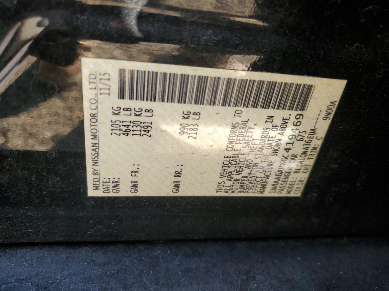 2016 Nissan Maxima VIN 1N4AA6APXGC419469 Copart auction photo, side / front end damage thumbnail 13