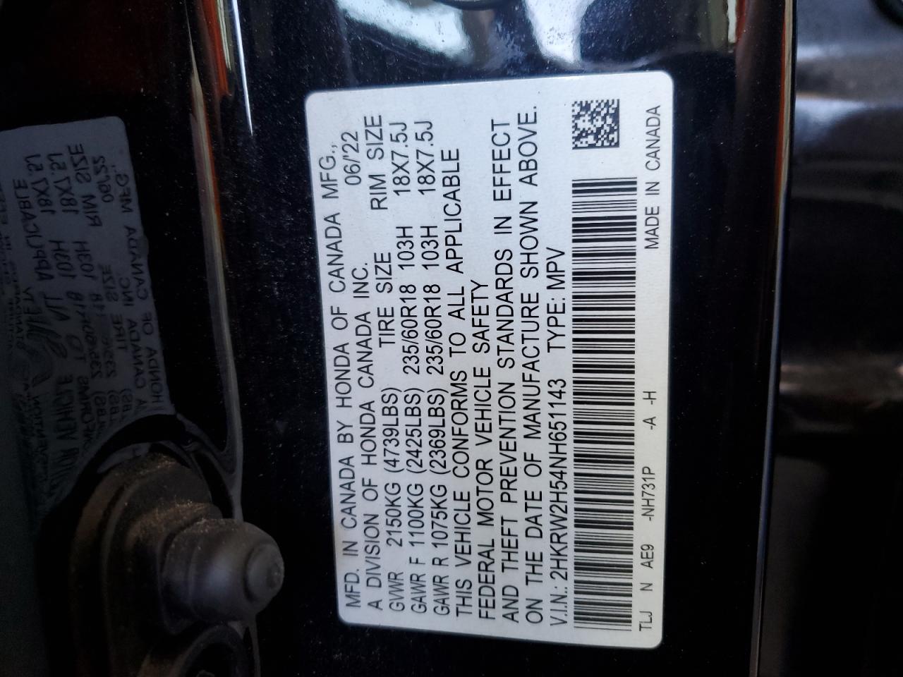 2022 Honda CR-V VIN 2HKRW2H54NH651143 Copart auction photo, side damage thumbnail 14