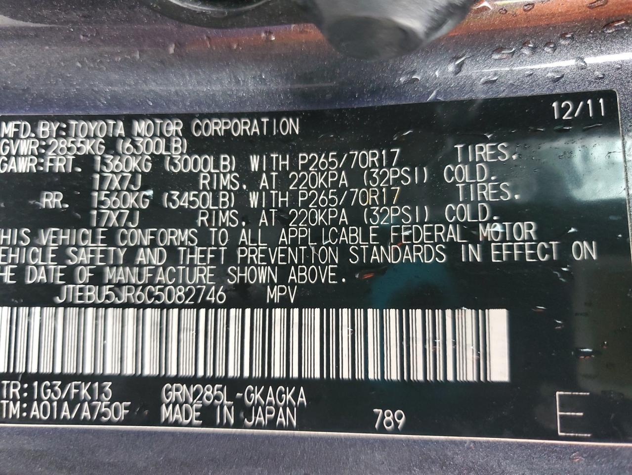 2012 Toyota 4Runner VIN JTEBU5JR6C5082746 Copart auction photo, front end damage thumbnail 13