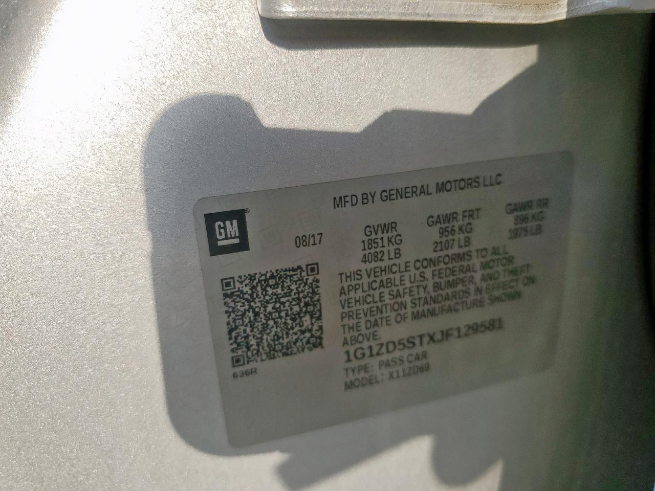 2018 Chevrolet Malibu VIN 1G1ZD5STXJF129581 Copart auction photo, front end damage thumbnail 12