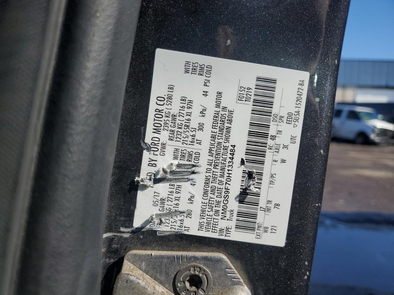 2017 Ford Transit VIN NM0GS9F70H1334484 Copart auction photo, rear end / stripped damage thumbnail 13